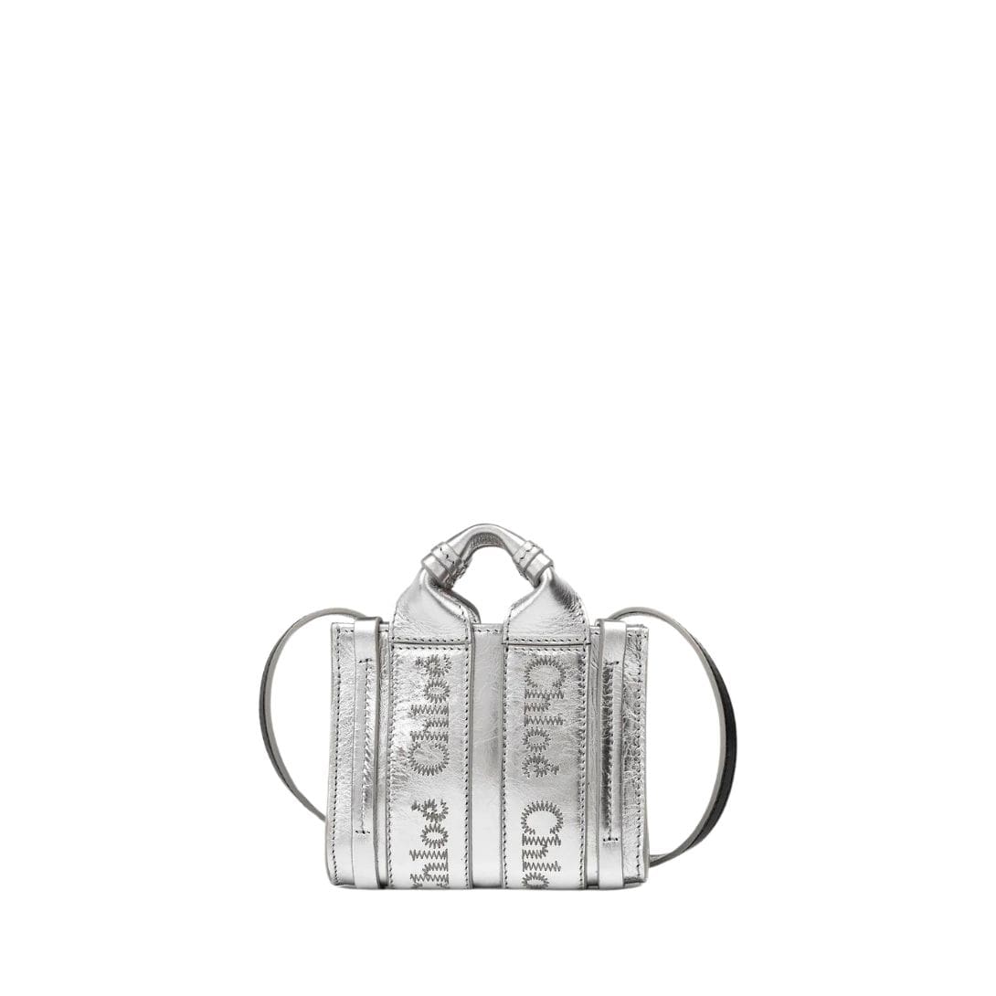 CHLOE WOODY NANO TOTE SILVER