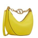 VALENTINO GARAVANI SMALL VLOGO MOON HOBO BAG IN GRAINY CALFSKIN WITH CHAIN