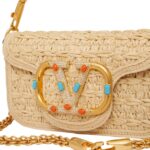 SMALL VALENTINO GARAVANI LOCÒ RAFFIA SHOULDER BAG WITH JEWEL LOGO