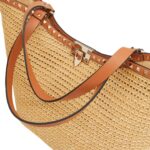 VALENTINO GARAVANI ROCKSTUD WOVEN RAFFIA SHOPPING BAG