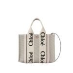 CHLOE SMALL WOODY TOTE BAG COTTON GREY