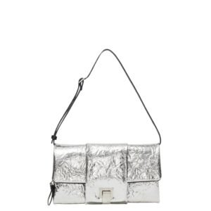 PROENZA FLIP SHOULDER BAG IN CRINKLED METALLIC SILVER