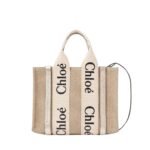 CHLOE SMALL WOODY TOTE BAG WITH STRAP LIGHT GOLD