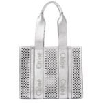 CHLOE MEDIUM WOODY TOTE BAG SILVER