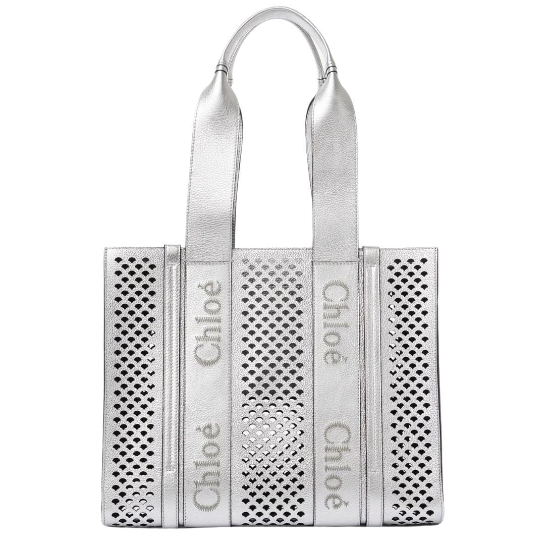 CHLOE MEDIUM WOODY TOTE BAG SILVER