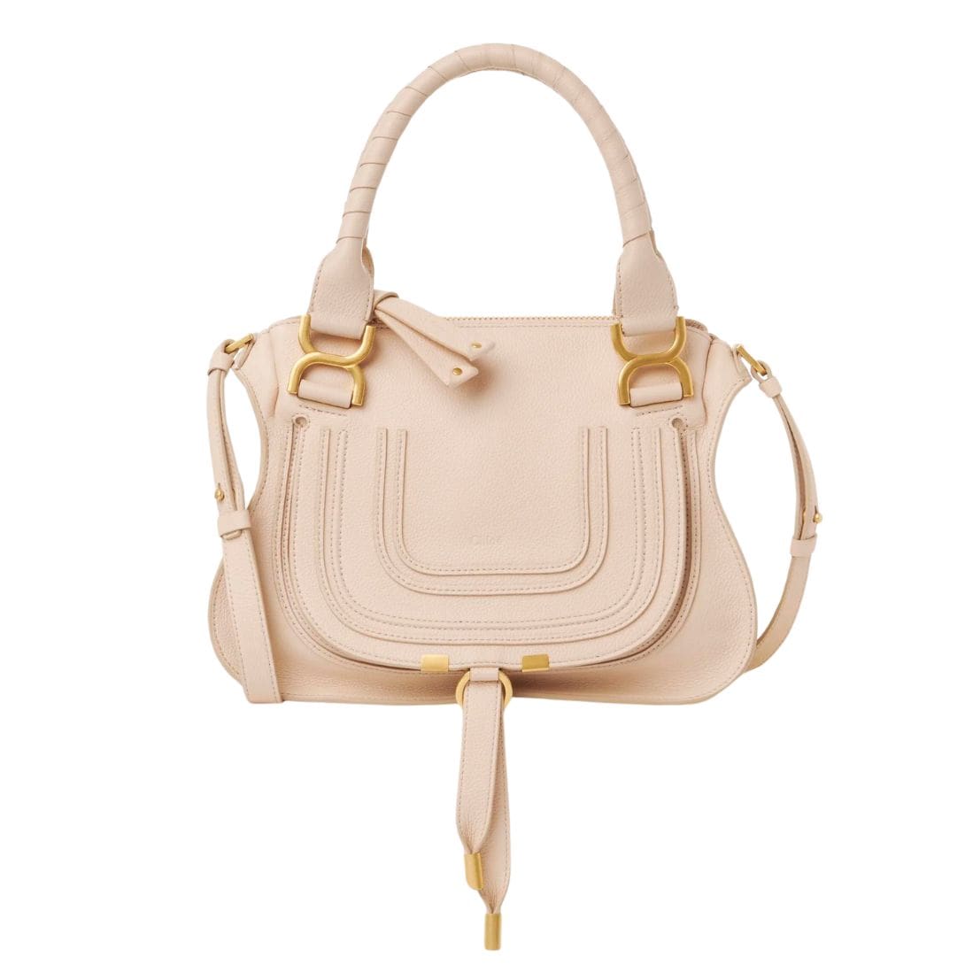 CHLOE SMALL MARCIE DOUBLE CARRY BAG IN GRAINED LEATHER CEMENT PINK