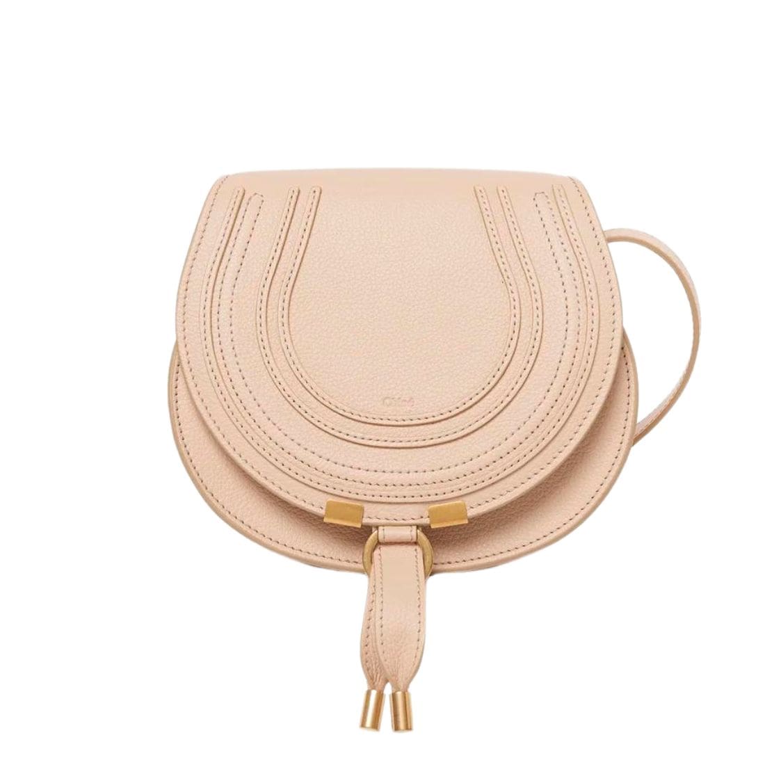 CHLOE SMALL MARCIE SADDLE BAG IN GRAINED LEATHER CEMENT PINK