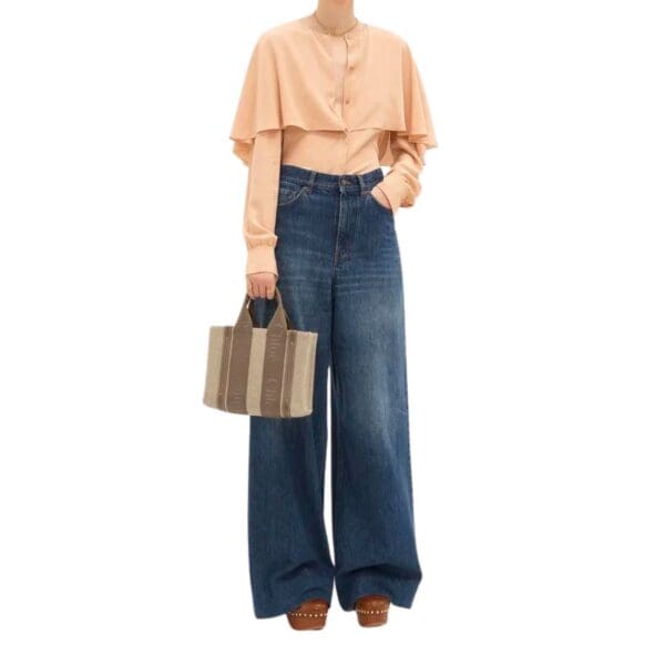 CHLOE SMALL WOODY TOTE BAG IN LINEN DARK NUT