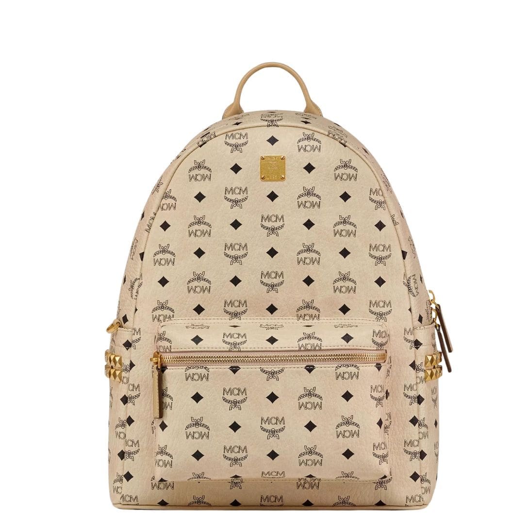 MCM MEDIUM STARK SIDE BACKPACK IN VISETOS BEIGE & BLACK