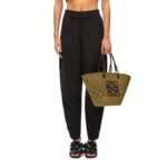 LOEWE ANAGRAM BASKET BAG IN IRACA PALM AND CALFSKIN