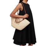 LOEWE ANAGRAM BASKET BAG IN IRACA PALM AND CALFSKIN