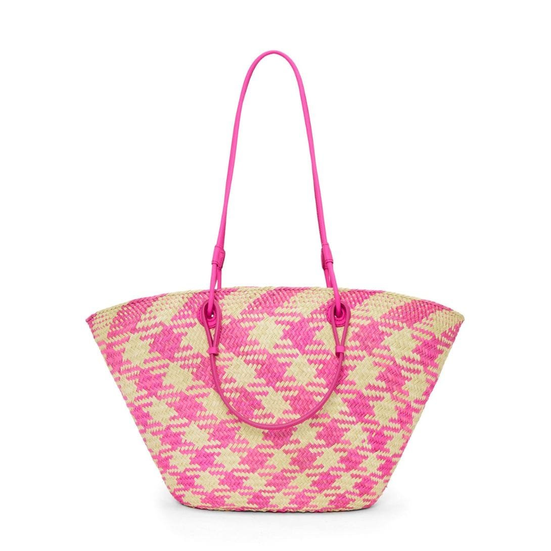 LOEWE ANAGRAM BASKET BAG IN IRACA PALM AND CALFSKIN