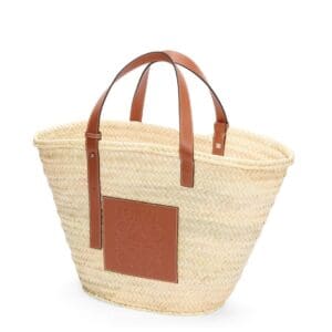 LOEWE LARGE BASKET BAG IN PALM LEAF AND CALFSKIN