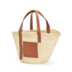 LOEWE BASKET BAG IN PALM LEAF AND CALFSKIN