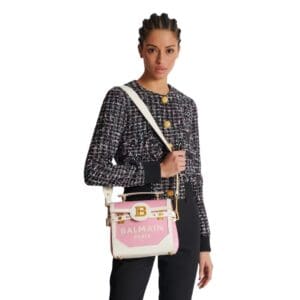 BALMAIN B-BUZZ 23 CANVAS AND LEATHER BAG