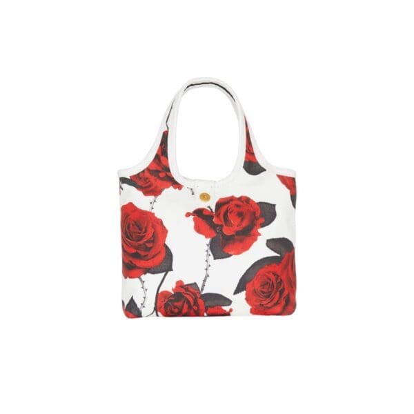 BALMAIN CANVAS B-ARMY MINI GROCERY BAG WITH A ROSES PRINT - Image 2