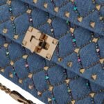 VALENTINO GARAVANI SMALL ROCKSTUD SPIKE EMBROIDERED DENIM BAG