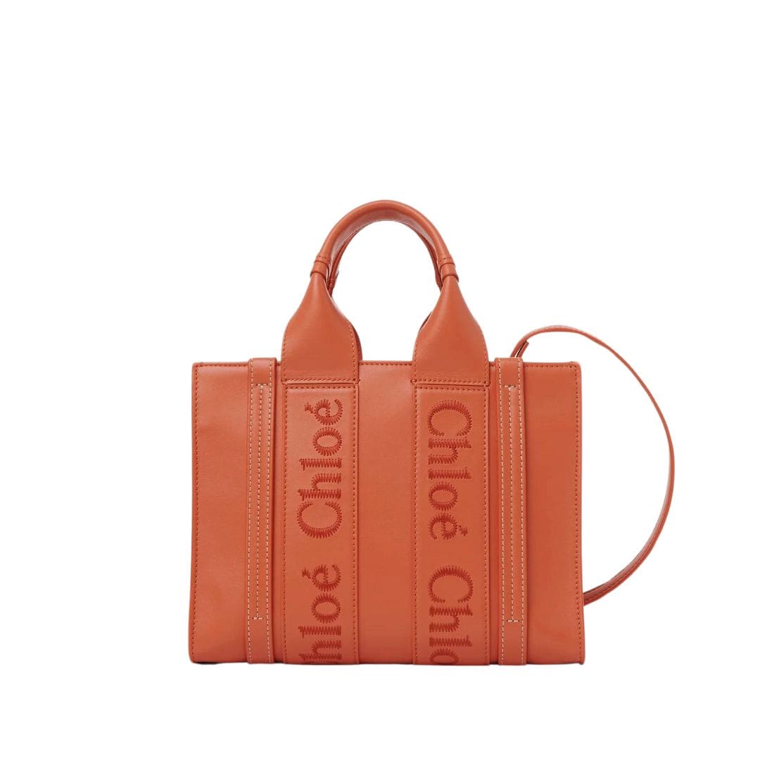 CHLOE SMALL WOODY TOTE BAG TAWNY ORANGE