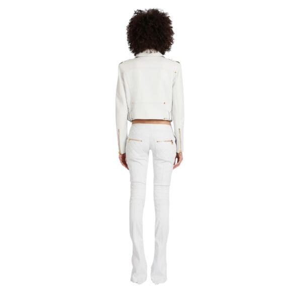 BALMAIN CROPPED LEATHER BIKER JACKET