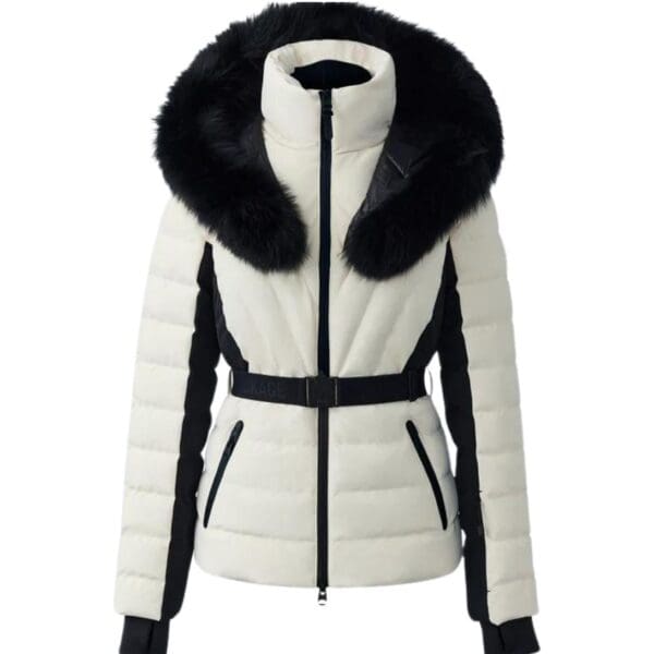 mackage elita down ski jacket with removable blue fox fur trim