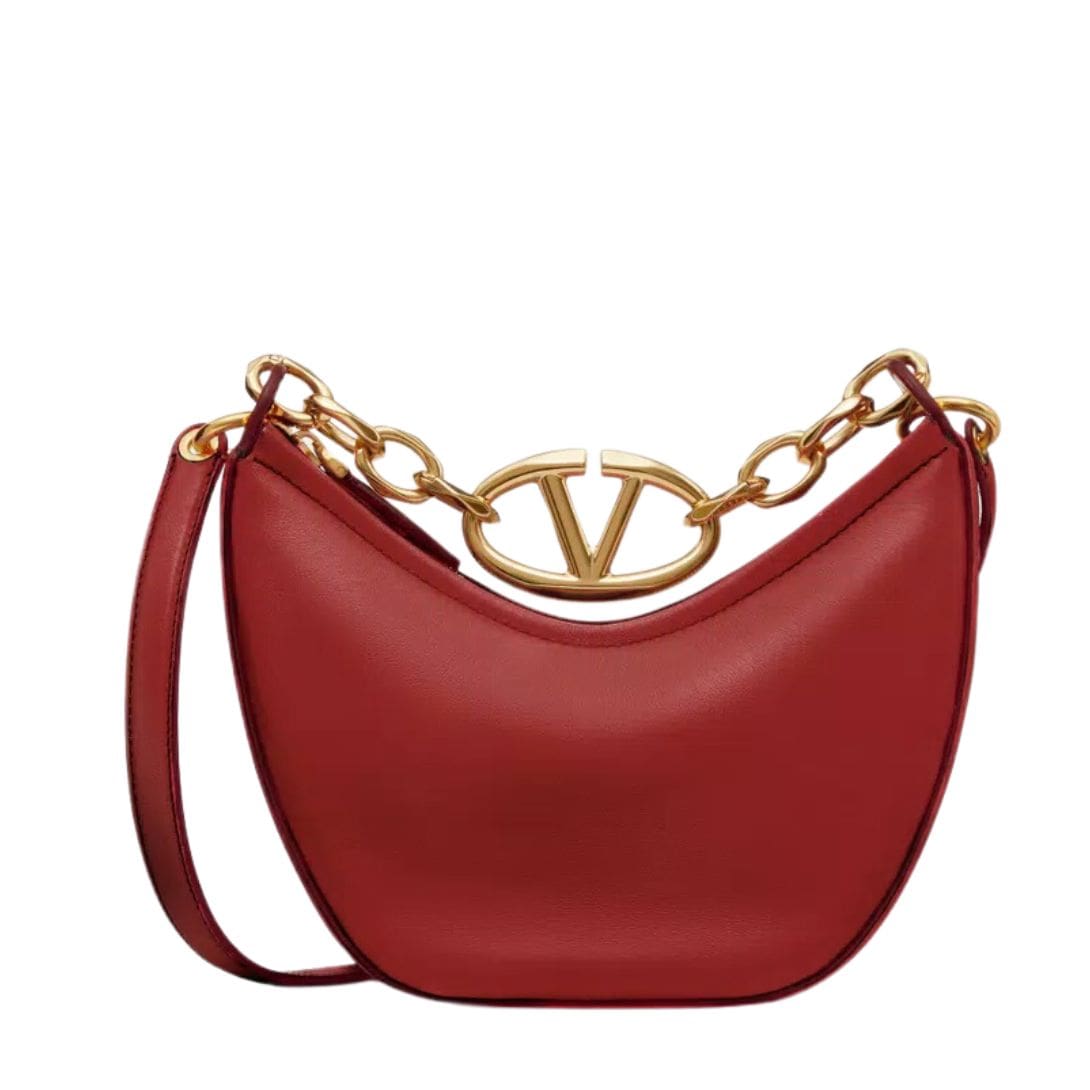 VALENTINO GARAVANI VLOGO MOON MINI HOBO BAG IN NAPPA LEATHER WITH CHAIN