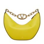VALENTINO GARAVANI SMALL VLOGO MOON HOBO BAG IN GRAINY CALFSKIN WITH CHAIN