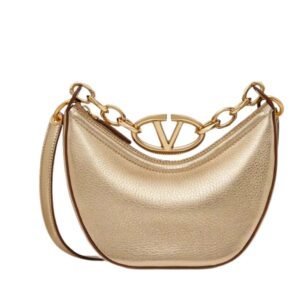 VALENTINO GARAVANI VLOGO MOON MINI HOBO BAG IN METALLIC CALFSKIN WITH CHAIN