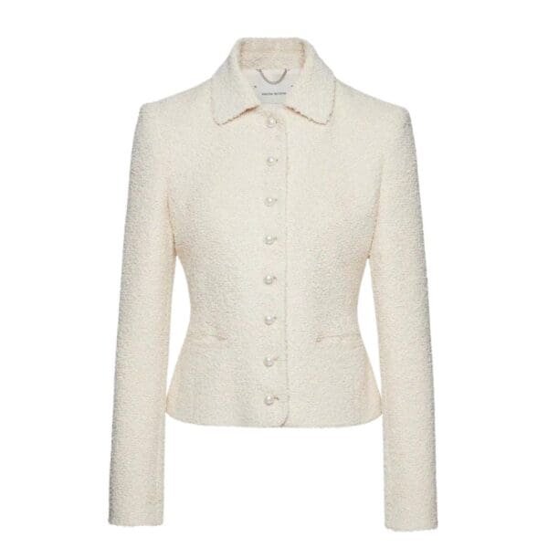 MAGDA BUTRYM FITTED BOUCLE BUTTONED BLAZER IN CREAM