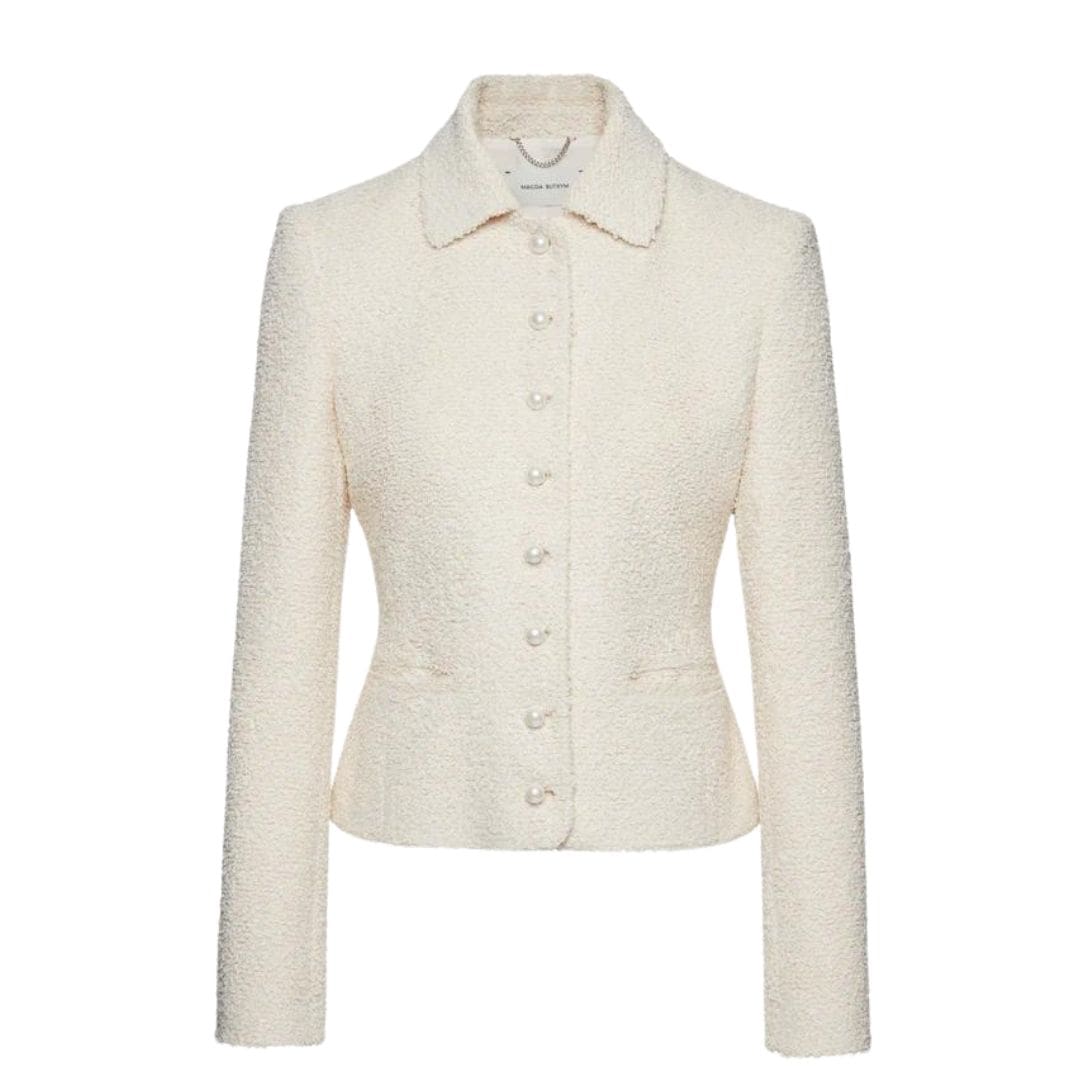 MAGDA BUTRYM FITTED BOUCLE BUTTONED BLAZER IN CREAM