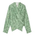 NANUSHKA TEBBE DRAPPED TWILL SILK SHIRT GREEN