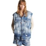 DSQUARED2 MEDIUM ICE SPOTS WASH DENIM OVER VEST