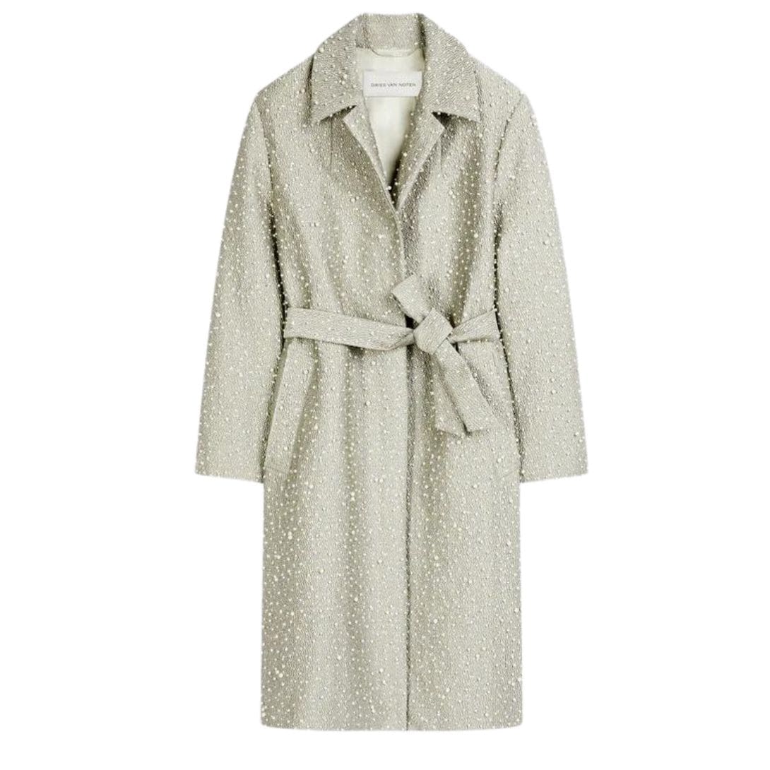 DRIES VAN NOTEN EMBELLISHED COAT SILVER