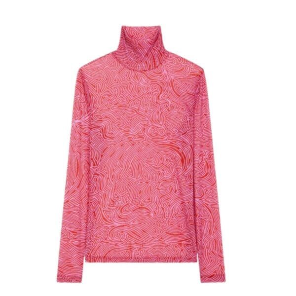 DRIES VAN NOTEN SHEER TURTLENECK TEE RED