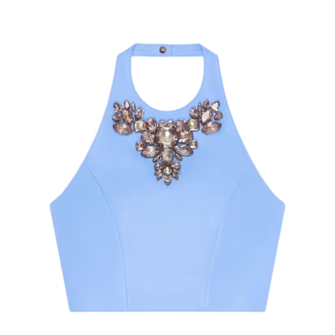 GIVENCHY CROPPED TOP IN LEATHER WITH EMBROIDERED STONES