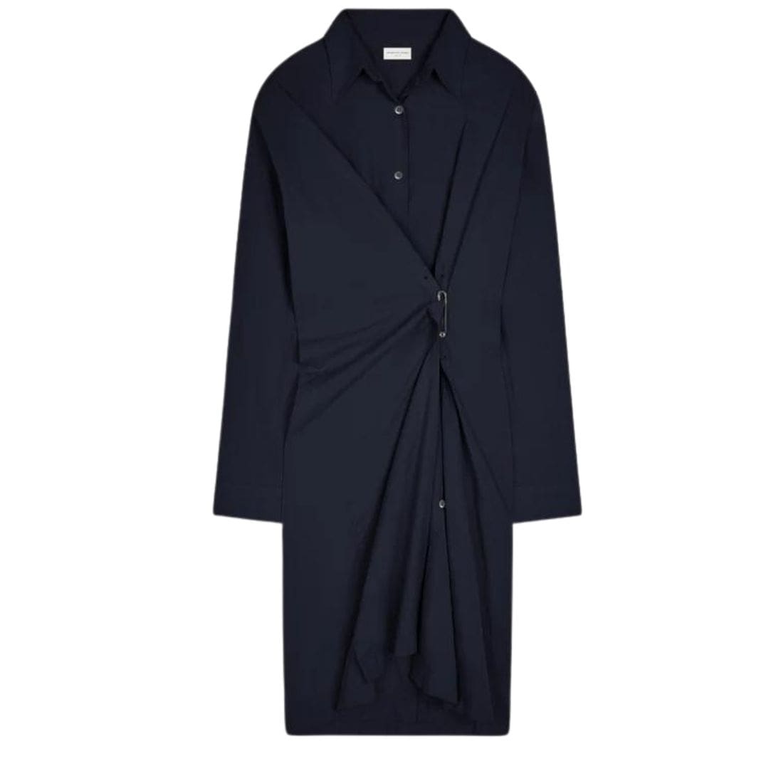 DRIES VAN NOTEN DRAPED COTTON DRESS NAVY 1 DRIES VAN NOTEN DRAPED COTTON DRESS NAVY