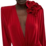 MAGDA BUTRYM CLASSIC SHIRRED FLOWER BLOUSE IN RED