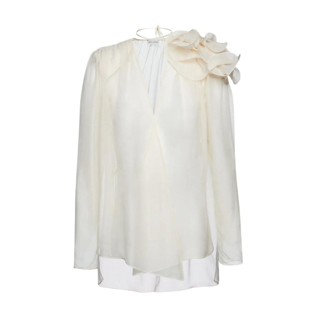 MAGDA BUTRYM CLASSIC SILK FLOWER BLOUSE IN CREAM