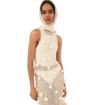 MAGDA BUTRYM CROCHET FLOWER EMBELLISHED TANK TOP IN CREAM