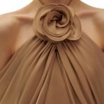 MAGDA BUTRYM FLOWER APPLIQUE WRAP BLOUSE IN BEIGE