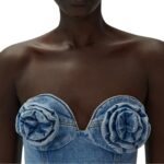 MAGDA BUTRYM FLOWER BUSTIER DENIM CORSET TOP IN LIGHT BLUE