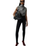 MAGDA BUTRYM HIGH NECK TECHNICAL BLOUSE IN GREY