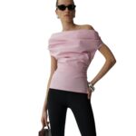 MAGDA BUTRYM OFF SHOULDER DRAPED TOP IN PINK