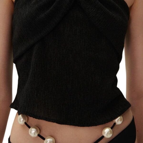 MAGDA BUTRYM PEARL HALTERNECK TUBE TOP IN BLACK