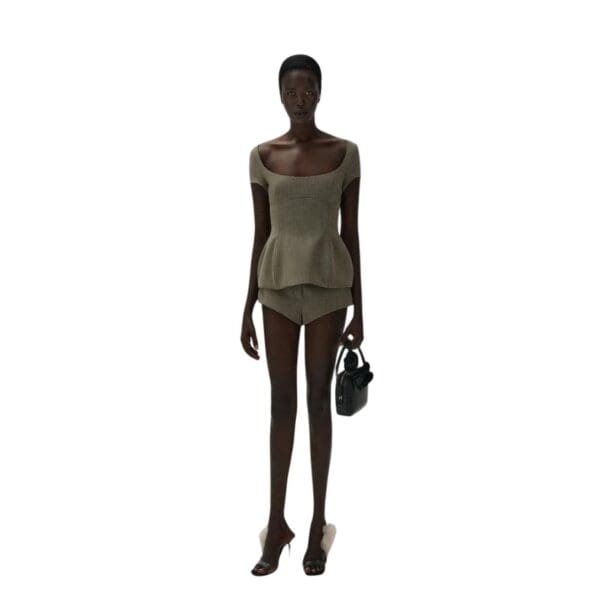 MAGDA BUTRYM SCOOP NECK TWILL TOP IN GREY