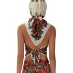 MAGDA BUTRYM SILK CHOKER BANDANA TOP IN FLORAL PRINT