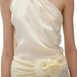 MAGDA BUTRYM SILK WRAP NECK TOP IN CREAM