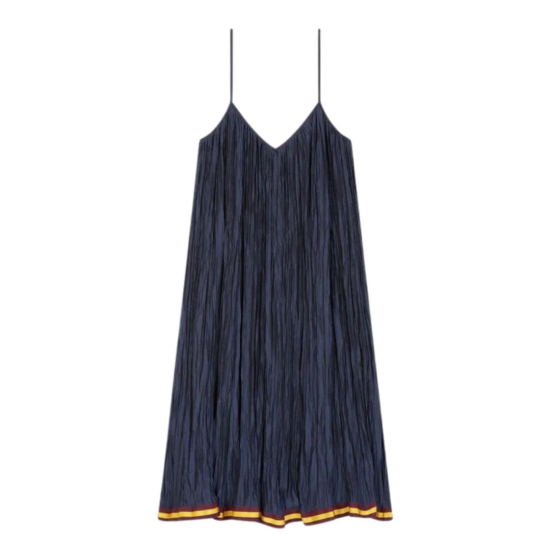 DRIES VAN NOTEN PLEATED SLIP DRESS NAVY 1 DRIES VAN NOTEN PLEATED SLIP DRESS NAVY