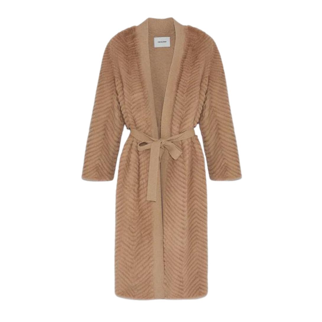 YVES SALOMON MERINO KNIT AND MINK LONG CARDIGAN