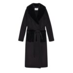 YVES SALOMON BELTED COAT IN CASHMERE WOOL WITH MINK FUR COLLAR AND OVER-POCKETS