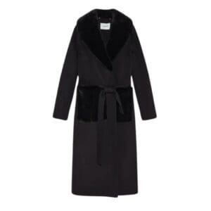 YVES SALOMON BELTED COAT IN CASHMERE WOOL WITH MINK FUR COLLAR AND OVER-POCKETS